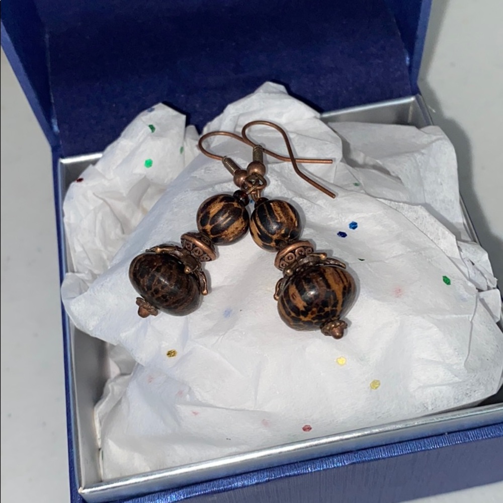 Wood and bead earrings